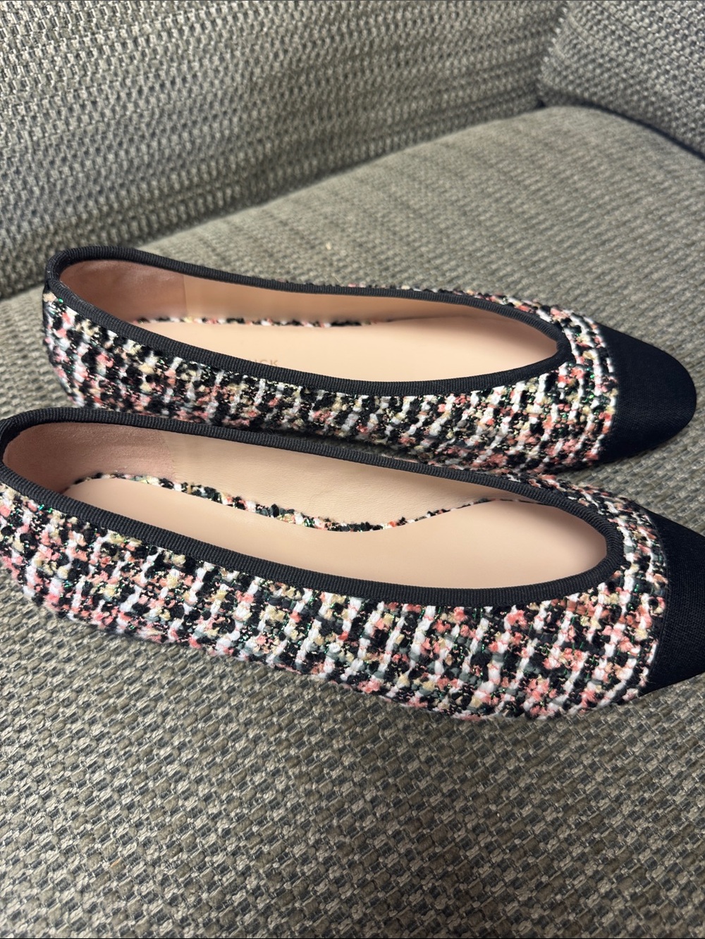 NEW IN BOX: Tuckernuck Pink and Black Tweed Cap-Toe Nina Ballet Flats